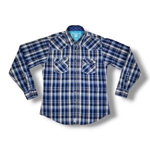 Twenty X Shirt Mens Large‎ Blue Plaid Button Up Long Sleeve Pearl Snap Western